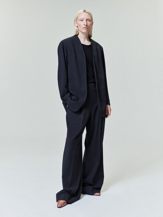 Womens Superfine Wool Twill Wide Leg Pants