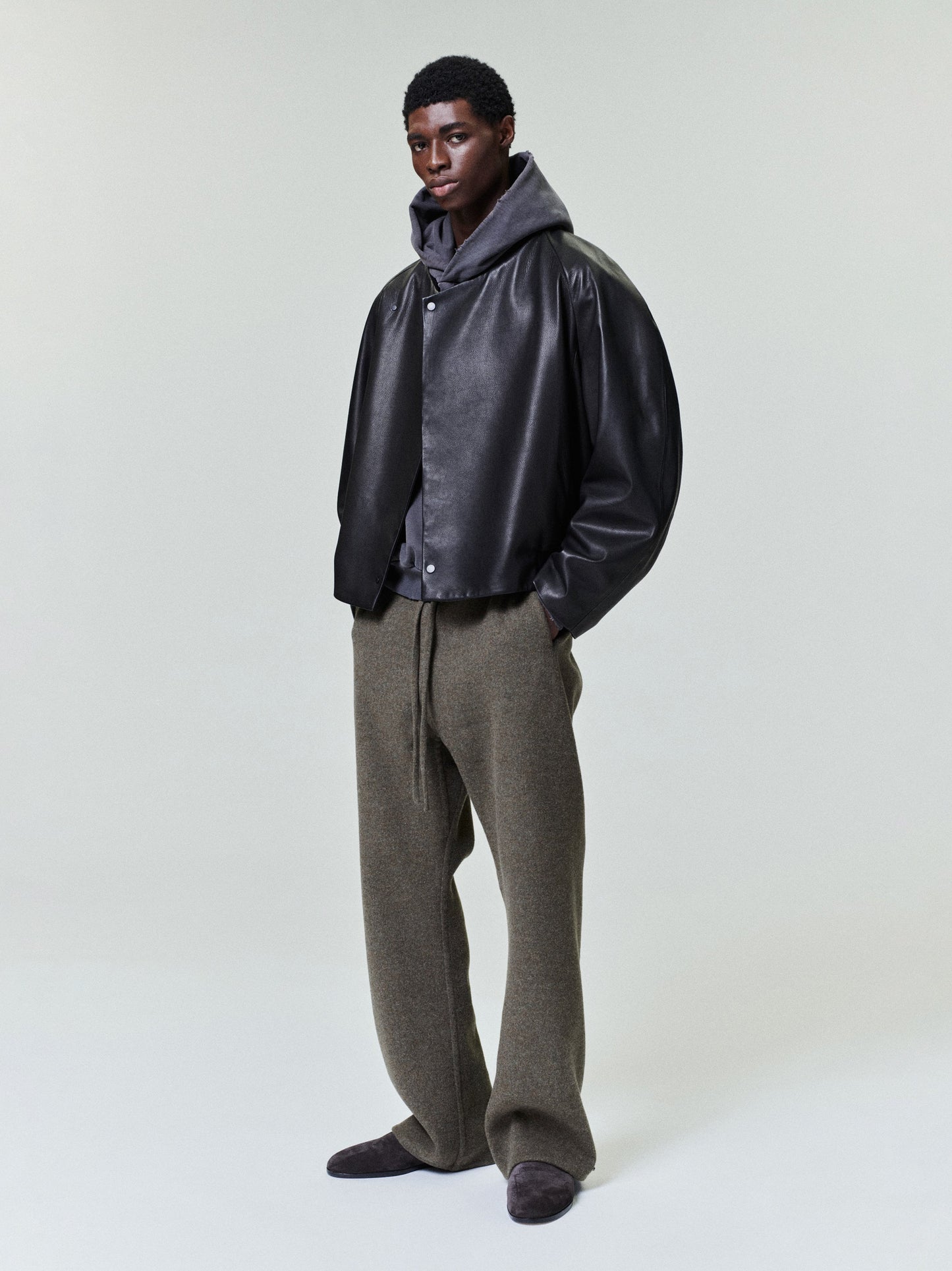 Leather Raglan Bomber Jacket