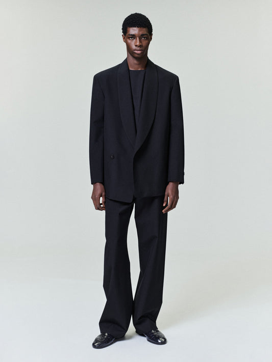 Double-Breasted Wool Poplin Shawl Collar Jacket