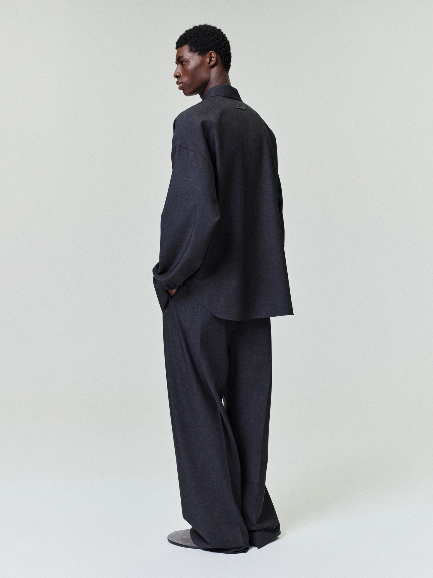Grey Striped Wool Elastic Cuff Shirt