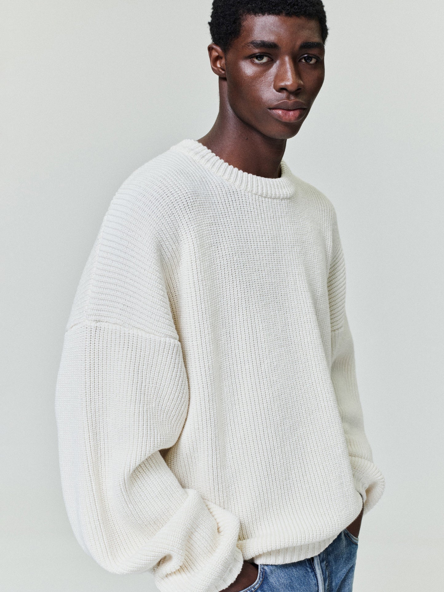 Double Knit Linen Wool Cotton Crewneck Sweater