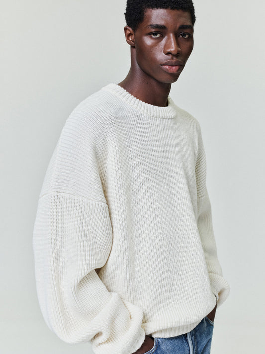 Double Knit Linen Wool Cotton Crewneck Sweater