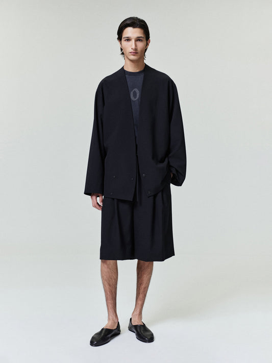 Wool Ripstop Relaxed Cropped Lapelless Jacket