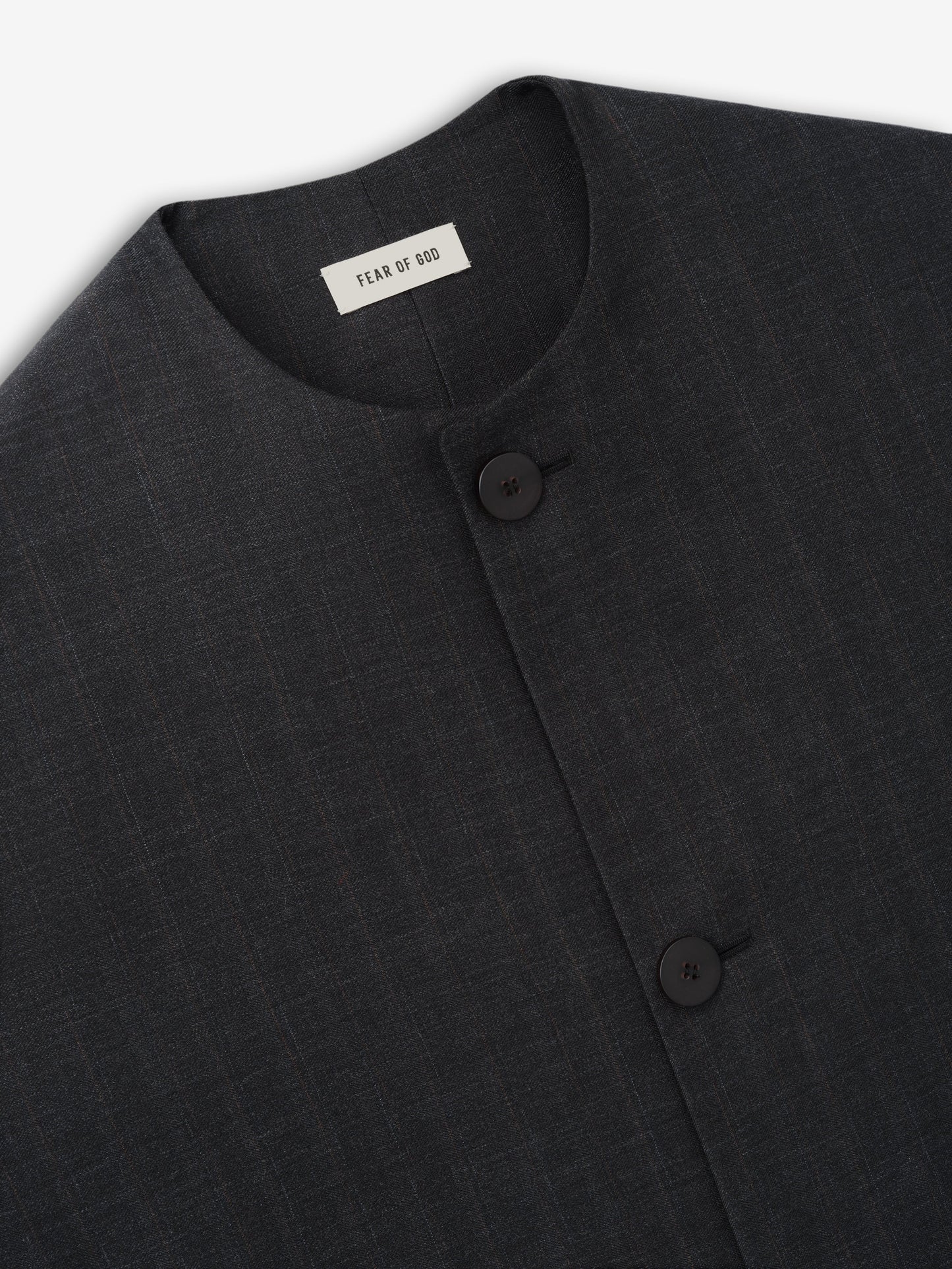 Grey Striped Wool Collarless Sport Jacket