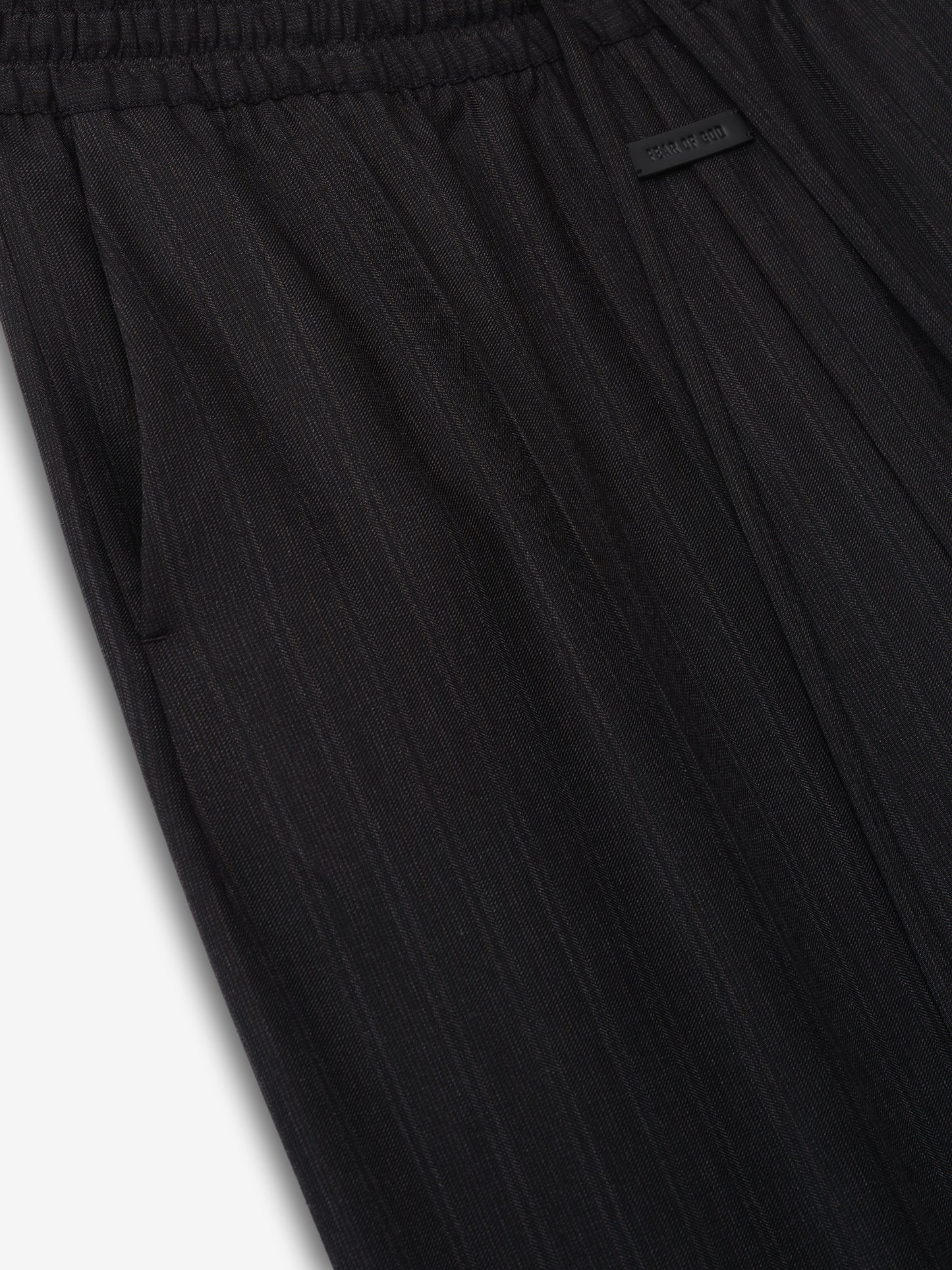 Black Striped Wool Wide Leg Drawstring Pants