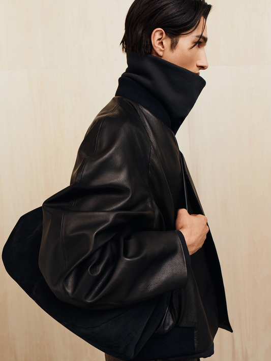 Leather Raglan Bomber Jacket