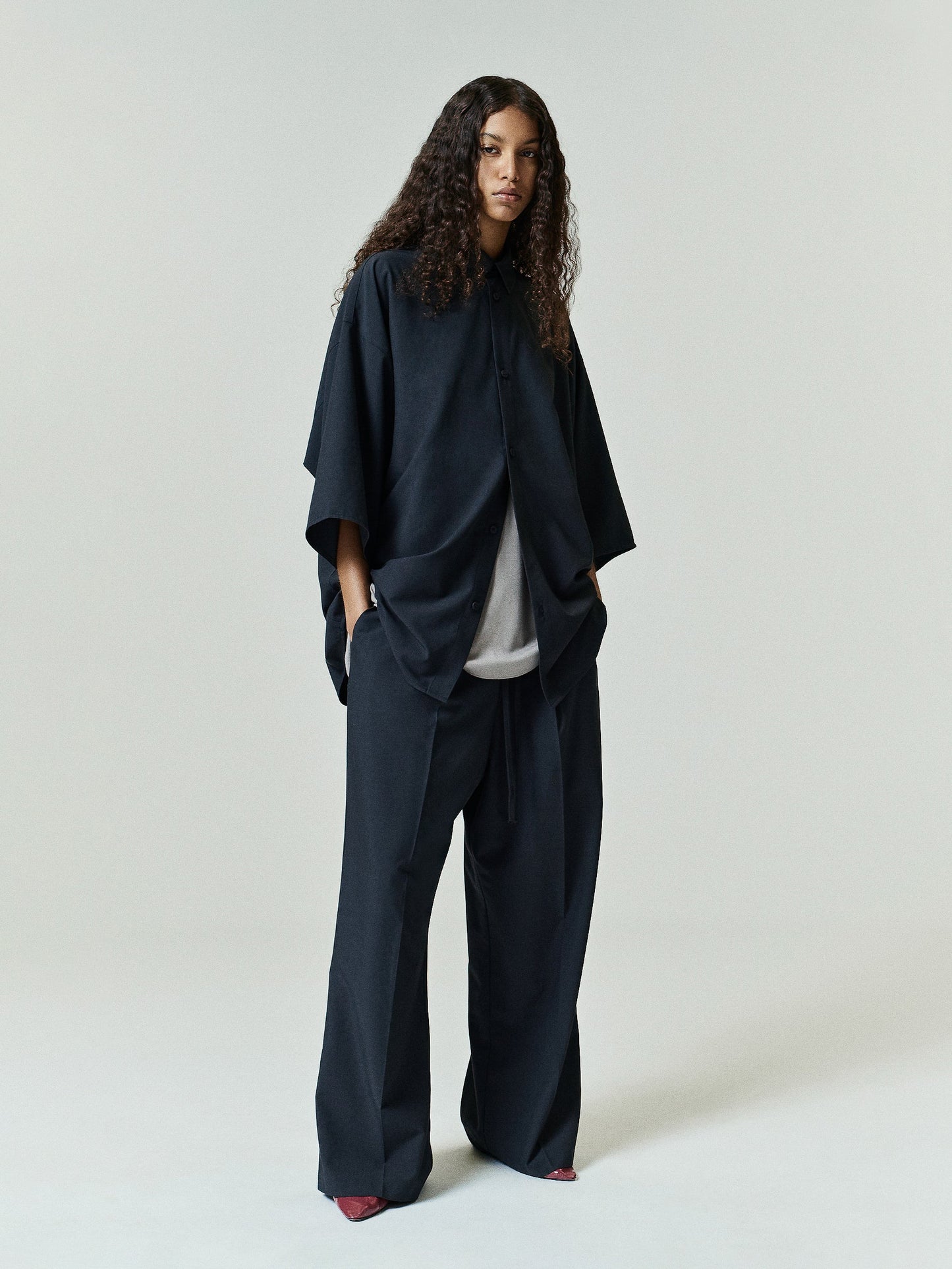 Silk Blend 3/4 Sleeve Button Up Shirt