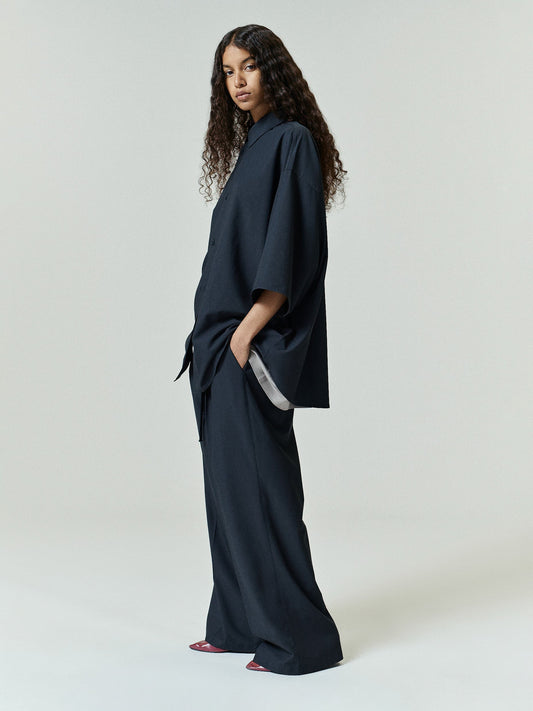 Silk Blend Pleat Front Drawstring Pant